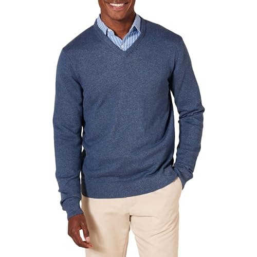 Image of Amazon Essentials Men's V-Neck Sweater (Available in Big & Tall), Blue Heather, Large