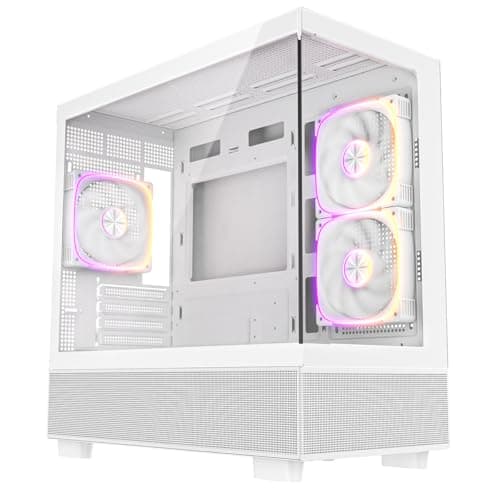 Image of CiT Solar Mid-Tower Gaming PC Case – Dual Tempered Glass Micro ATX PC Case with 3 x 120mm Infinity ARGB Fans and 6-Port PWM Fan Hub included, 360mm AIO Support, USB 3.0, USB 2.0, HD Audio/Mic | White