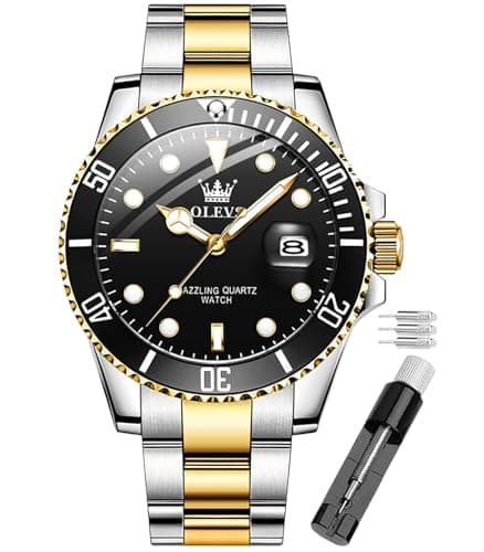 Image of OLEVS Watch for Men Waterproof Blue Dial Mens Dress Watches Luxury Two Tone Stainless Steel Wrist Watch with Day Date, Fashion Classic Classic Sports Quartz Watch Big Face…