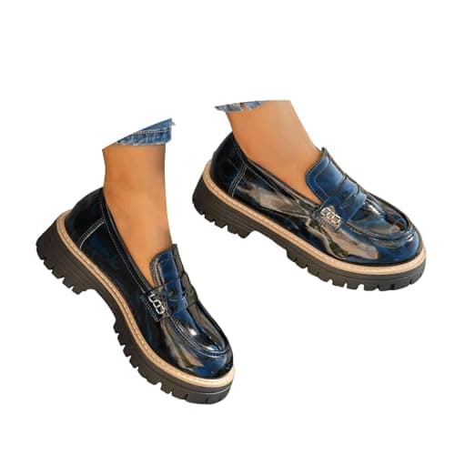 Image of Loafers Shoes for Women,Orthopedic Platform Penny Loafer,Women's Loafers Thick Sole Loafer Lug Sole Comfortable Business and Casual Dress Loafers Low Top Suede Leather Shoes Grey