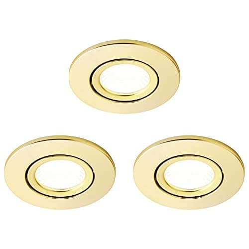 Image of LITECRAFT Recessed Downlights Fire Rated Tiltable Bathroom Integrated LED - (Satin Brass, Pack of 3)