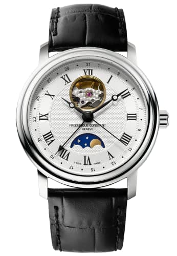 Image of Frederique Constant Men's Mechanical Watch with White Dial Analogue Display and Black Leather Strap FC-335MC4P6