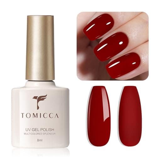 Image of TOMICCA gel & nail Polish, Dark Red Soak-Off UV LED Cherries Red Varnish, High Glossy Nail Art Manicure Salon DIY, 8ml