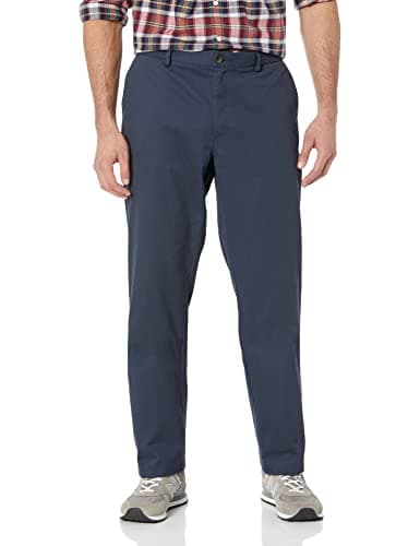 Image of Amazon Essentials Men's Straight Fit Wrinkle-Resistant Flat-Front Casual Chino Trousers, Blue (Navy), 40W / 29L