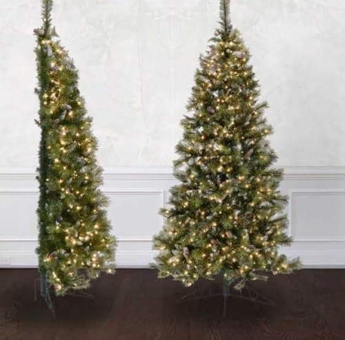 Image of Home Republic Corner Half Christmas Tree – Space-Saving Wall Design with Snow-Tipped Branches & Warm White LED Lights, Realistic Mixed PVC, Easy Assembly & Foldable Base (5ft)