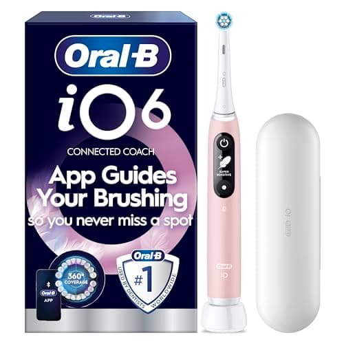 Image of Oral-B iO6 Electric Toothbrush For Adults, 1 Toothbrush Head and Travel Case, 5 Modes with Ultra-Sensitive, 2 Pin Plug, Pink Electric Toothbrush, Oral B Electric Toothbrushes