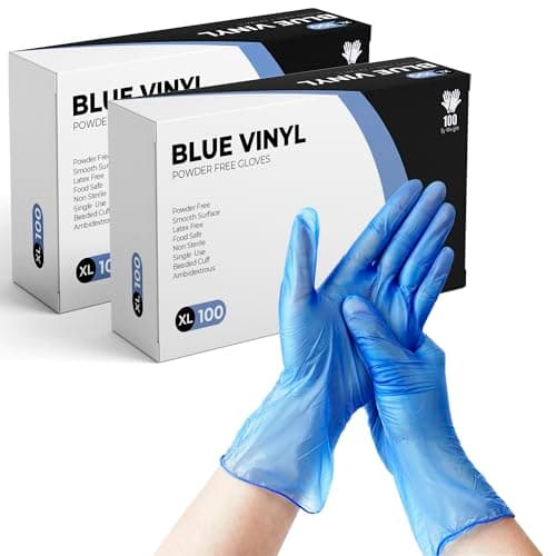 Image of eatasty Disposable Gloves, Size XL, Pack of 200, Blue Vinyl Gloves, Powder Free, Latex Free, Comfortable Fit, Suitable for Food Handling, Cleaning, Hairdressing & Multi-Purpose Use