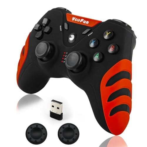Image of VooFun PC Controller, 2.4G Wireless Game Controller with Hall Effect Joysticks (No Drift), PS3 Gamepad with Dual Vibration for PS3, PC Windows, Steam, Raspberry Pi, Android Smart TV/TV Box (Black+Red)