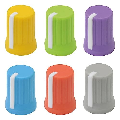 Image of Mixed-Colour 6mm D-Shaft Hole Rubber Grip Vibrant Colour Mixer Knobs - Pack of 6 (Yellow, Green, Purple, L.Blue, Orange, L.Grey)