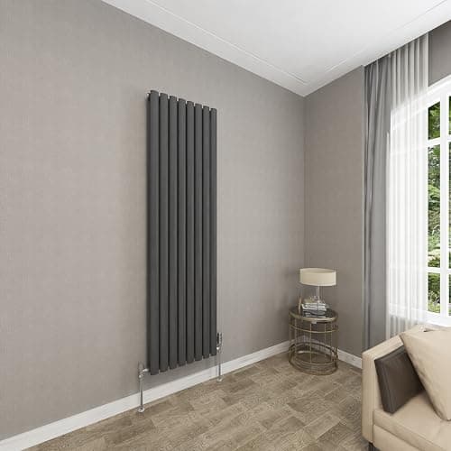 Image of Sky bathroom | 1800x472mm - Modern Anthracite Vertical Double Panel Oval Column Radiator Central Heating Designer Radiator