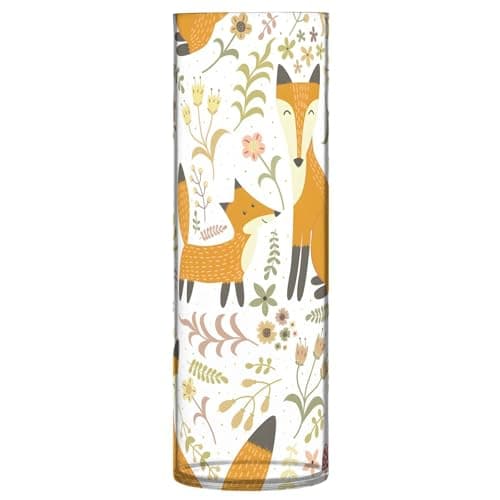 Image of Cute Fox White Round Flower Vase Cute Cylinder Vase Bouquet Flower Print Room Decor Aesthetic, 11.8" x 3.9"