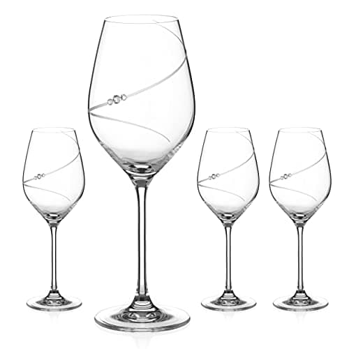 Image of DIAMANTE Wine Glasses - 'Silhouette' Hand Cut Design Embellished with Crystals - Set of 4