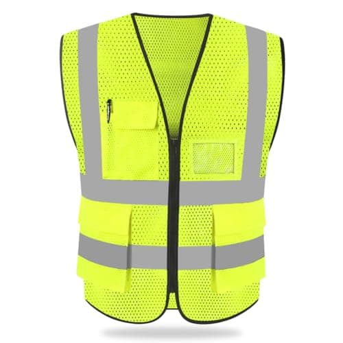 Image of HYCOPROT Hi Vis Viz High Visibility Reflective Safety Vest Waistcoats Jacket Workwear Executive Zip 2 Band Security Mobile Phone Pocket ID Holder (Yellow-mesh, XXL)