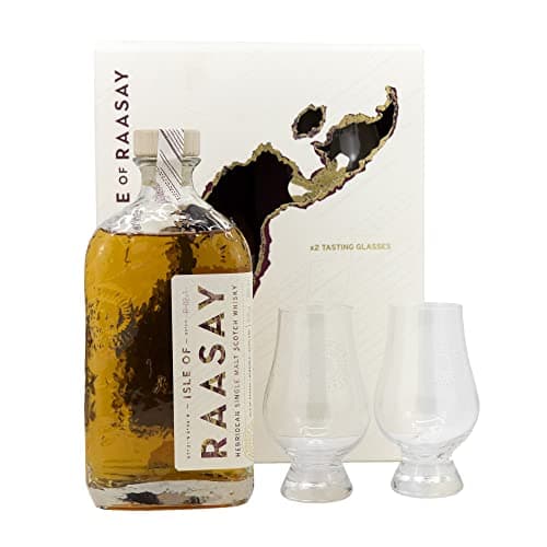 Image of Isle of Raasay Whisky Gift Set | 46.4% ABV, 70 CL | Isle of Raasay Scotch Whisky | Branded Crystal Glencairn Whisky Glass | Whisky Gift Pack