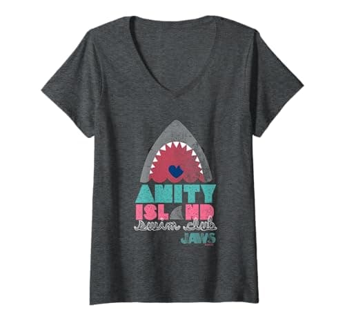 Image of Women's Jaws Amity Island Swim Club Shark Art V-Neck T-Shirt