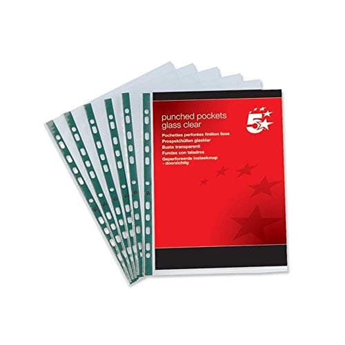 Image of 5 Star Premier Punched Pocket Polypropylene Top-Opening A4 "Glass" Clarity (Pack 100)