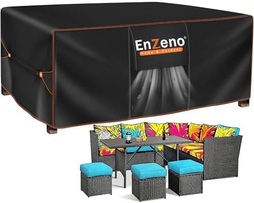 Image of Enzeno Outdoor Garden Furniture Set Covers Waterproof, 420D Oxford Fabric Furniture Covers for Outside,Large Patio Set Cover, Garden Table Cover,Windproof, Anti-UV,Rectangular 242x182x100cm