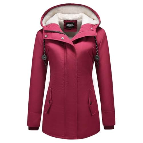Image of MODFUL Women's Sherpa Lined Parka Jacket Warm Winter Coat Hooded Thick Outerwear (Red, XL)
