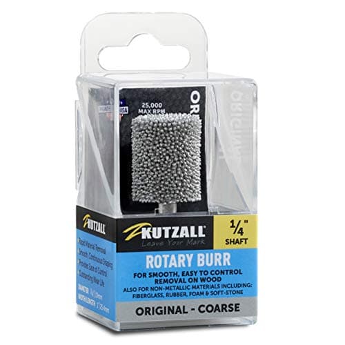 Image of Kutzall Original Cylinder Rotary Burr, 1⁄4" Shaft, Coarse - Woodworking Attachment for Bosch, DeWalt, Milwaukee, Makita. Abrasive Tungsten Carbide, 3⁄4" (19mm) Head Dia. X 1" (25.4mm) Length, C-34