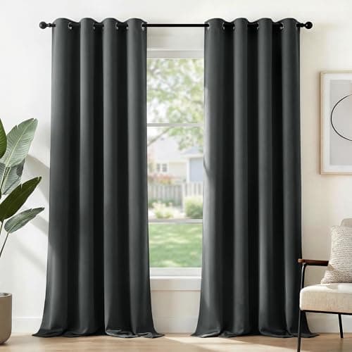 Image of Deconovo Door Curtains Thermal Insulated Blackout Curtains Eyelet Curtains for Living Room 52"x 84" Dark Grey 1 PAIR