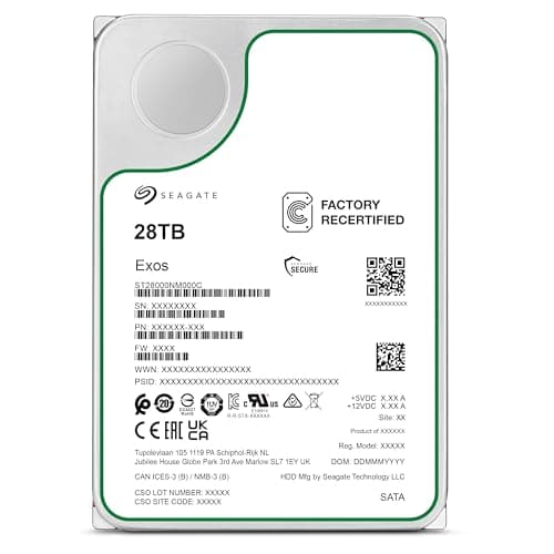Image of Seagate Exos 28TB internal server hard drive ST28000NM000C 3.5" HDD SATA 6Gb/s 7200RPM 512MB Cache (Renewed)