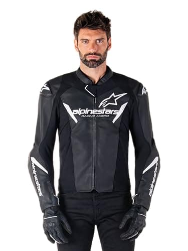 Image of Alpinestars Faster V3 Motorcycle Leather Jacket, black/white, 52