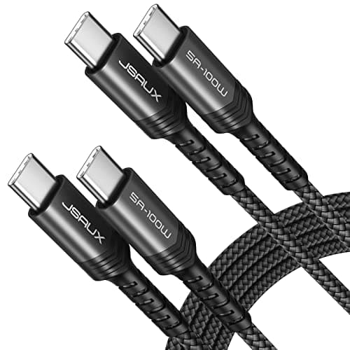 Image of JSAUX 100W USB C to USB C Cable (2-Pack, 2 m), USBC Type C Charge Lead 5A Fast Charging Compatible with iPhone 17 Air 16e 16 15 Plus Pro Max Samsung Galaxy S25 S24 MacBook iPad Air Pro Carplay Black