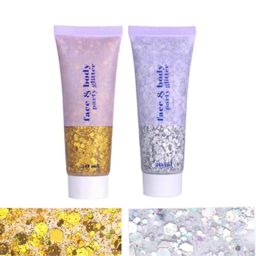 Image of Body Glitter Gel, 50ml Hair Glitters, Face Sequins Shimmer Liquid Eyeshadow, Mermaid Sequins Festival Glitter Chunky Glitters for Eye Hair Lip Nail DIY Art Party (Gold Sliver)