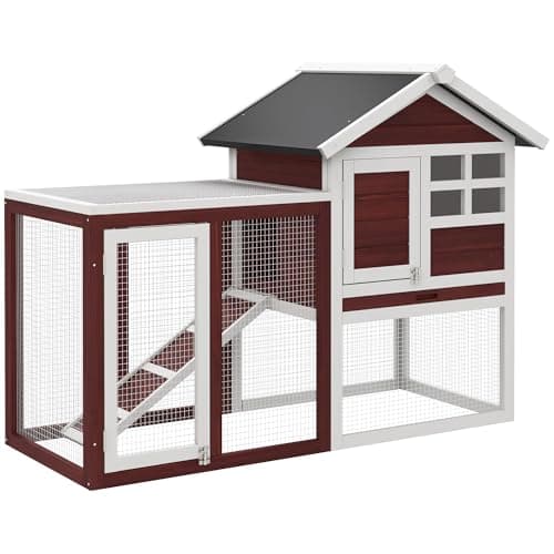 Image of PawHut 122cm Wooden Rabbit Hutch Bunny Cage Pet House with Tray Ladder Run