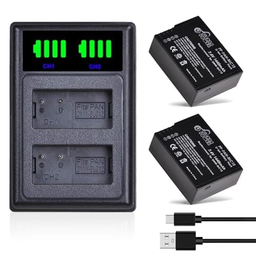 Image of Pickle Power 2-Pack DMW-BLC12E DMW-BLC12 Battery and Charger for Panasonic Lumix DMC-FZ200 FZ330 FZ300 FZ2500 G7 G5 G6 G90 G95 GH2 GX8 G85 DC-FZ1000 II, FZ1000