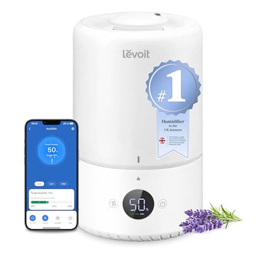 Image of Levoit Smart Cool Mist Top Fill Humidifiers for Bedroom with Sensor, Auto Humidity Setting, APP & Voice Control, Essential Oil Diffuser, 20dB Ultra Quiet Operation, Super Easy Top Fill, 3L, White