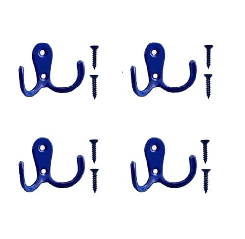 Image of Meiyea 4 Pcs Double Forked Robe Hooks,Wall Mounted Clothes Hanger,Suitable for Vintage Metal Hangers in Bathrooms and Bedrooms,with 8 Screws-Blue