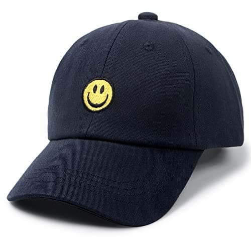 Image of SONMONY Smile Face Toddler Baseball Cap Boy Baseball Hats Kids Washed Funny Hats Adjustable Cute Caps for 3-12 Years, Navy Blue, One Size