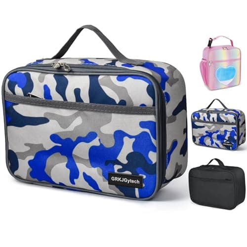 Image of GRKJGytech Insulated Lunch Bag for Men Kids, Portable Leakproof Food Drink Camo Cooler Bag for Boys Girls Pack Lunch Box for Work School Picnic Camping(Camo Blue)