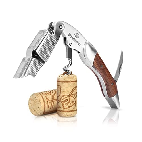 Image of Philorn Professional Wine Opener Corkscrew Bottle Opener Foil Cutter All-in-one Stainless Steel Cap Remover with Rosewood Handle Best Choice of Housewives Sommeliers Waiters and Bartenders