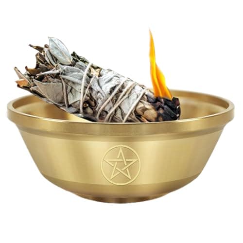 Image of Meyjlgh Copper Bowl | Brass Pentagram Home Decor | Pentacle Meditation Serving Bowl | for Incense Burner Smudging Ritual Tabletop Meditation Yoga Studio Ceremony Mindfulness Practice