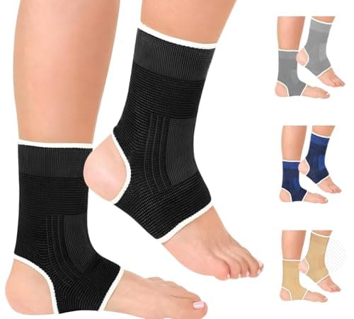 Image of MASIOR Ankle Support Compression Sleeve for Men & Women | Running, Sports, Ligament Damage, Sprained Ankle, Achilles Tendonitis, Plantar Fasciitis (BLACK, One Size)