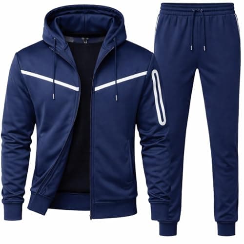 Image of The Fancy Dress Men’s Tracksuit Co-Ord Set - Full Sleeve Zip Up Hooded Fleece Top with Activewear Bottom Sports Jogging Suits For Men UK, Blue, M