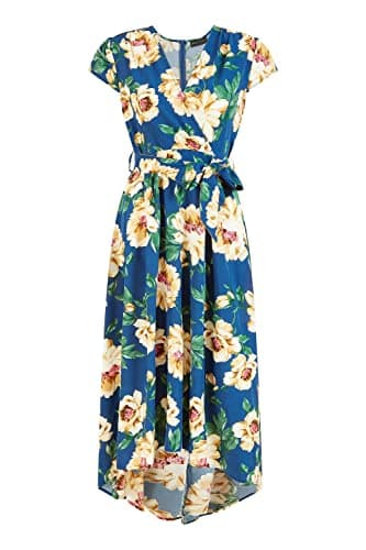 Image of Mela London Mela Blue Painted Floral Print Dipped Hem Wrap Dress 10 Navy