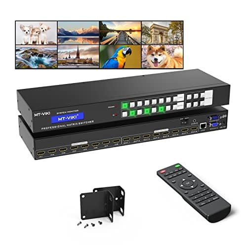 Image of MT-VIKI 4K HDMI Matrix Switch 8X8 Support Web GUI w/IR Remote, 3.5mm Stereo Audio, Rack Mount Switcher & Splitter, 4K@30Hz, EDID, RS232, LAN Port