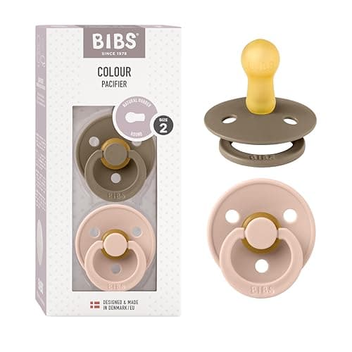 Image of BIBS Colour Soother 2-Pack, BPA Free Dummy Pacifier, Round Nipple. Natural Rubber Latex, Size 2 (6-18 Months), Dark Oak/Blush