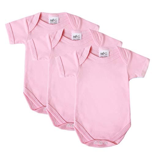 Image of Baby Bodysuits, Baby Vests, Newborn Vests, Cotton Short Sleeved Newborn Bodysuit, British Made for Boys or Girls, 3 Pack, Pink, 3-6 Months