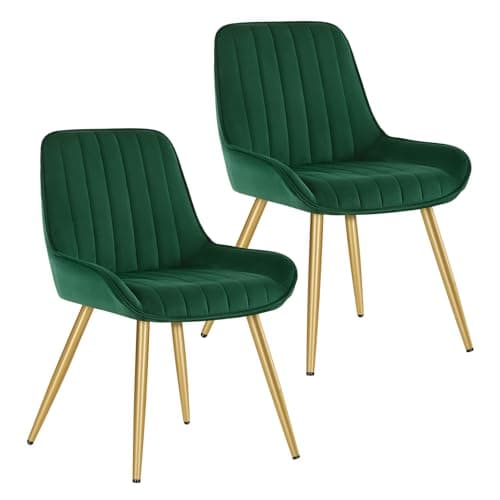 Image of Lestarain Dining Chairs Set of 2, Vintage Kitchen Counter Chairs, With Metal Legs, Velvet Seat and Backrests, Dark Green