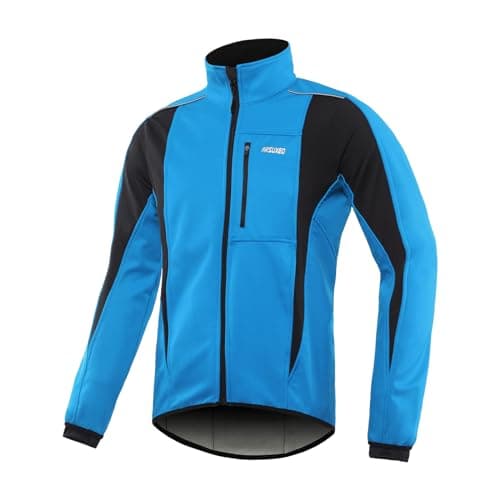 Image of ARSUXEO Cycling Jacket Mens Waterproof Windproof Softshell Winter Thermal Breathable Bike Outerwear 15K Blue Size Large