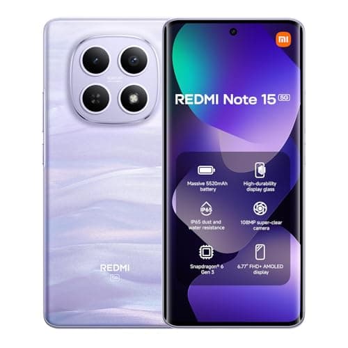 Image of XIAOMI Redmi Note 15 5G Smartphone 8GB+256GB, Snapdragon® 6 Gen 3, 108MP Super-clear Camera, 6.77" 120Hz Amoled Display, 5520mAh Battery, Mist Purple (2 Years Warranty+No In-box Charger)
