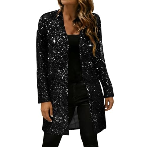 Image of Keepink Sparkly Cardigans for Women UK Glittering Sequin Mesh Evening Jacket Shimmer Glitter Open Front Outerwear Coat Casual Sparkling Long Sleeve Cover-Up for Parties Cocktail