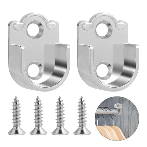 Image of Wardrobe Rail Bracket 25mm Curtain Pole Brackets - Suit for 19mm Shower Rods 2Pcs Zinc Alloy Closet Hanging Rail Support U Shaped Flange Curtain Pole Ends with 4 Screws