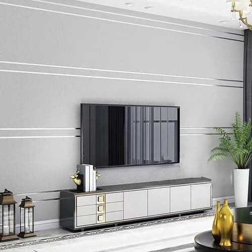 Image of Trafagala Luxury Nordic Modern Grey Silver Horizontal and Vertical Stripes Embossed Non-Woven Wallpaper Living Room Bedroom Adults Background Hallway Lounge Kitchen Wallpaper