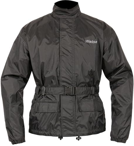 Image of WEISE Stratus Black Waterproof Windproof Motorcycle Over Jacket (UK, Alpha, S, Regular, Regular, Black)