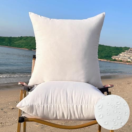 Image of QSWRD 55 x 55 CM Outdoor Cushions Insert Large Throw Pillow Inserts Pack of 2 Waterproof Patio Furniture Cushions Decorative Porch Couch Cushions Premium Square Sofa Cushion, White